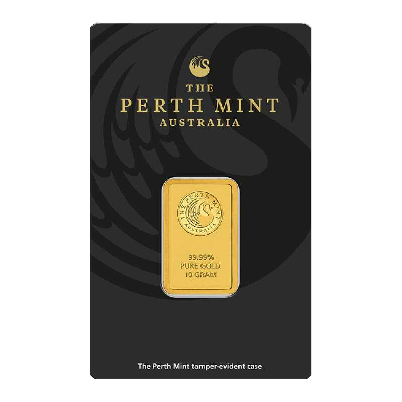 Ten gram Perth Mint minted gold bar, illustrating how bullion premiums sit above the spot metal price