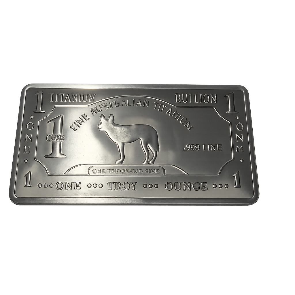 One troy ounce .999 fine titanium bar, illustrating titanium bullion available in New Zealand