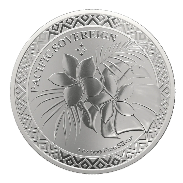 One troy ounce Pacific Sovereign silver bullion coin, illustrating silver coins available in New Zealand
