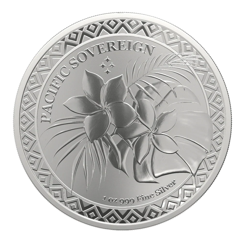 One troy ounce Pacific Sovereign silver bullion coin, illustrating silver coins available in New Zealand
