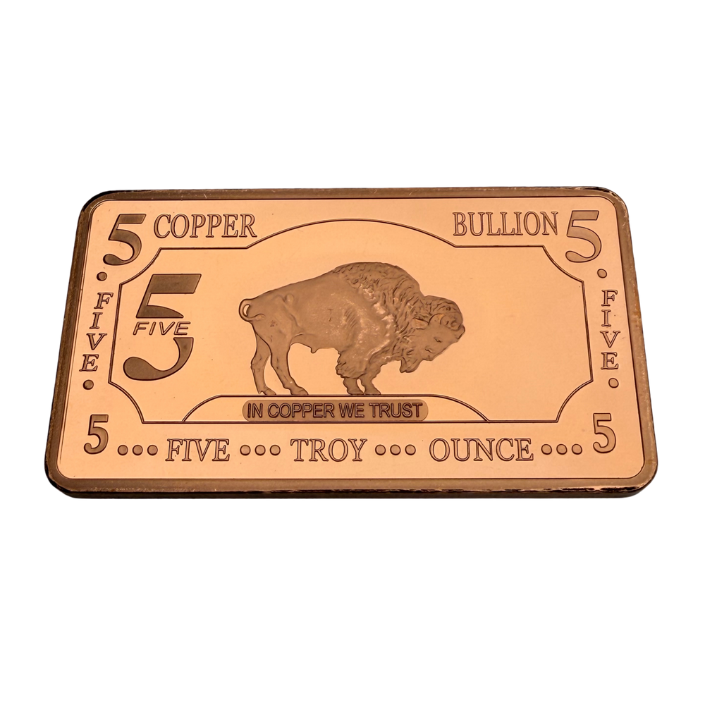 5 Troy Ounce Copper Bullion Bar .999 Fine Copper